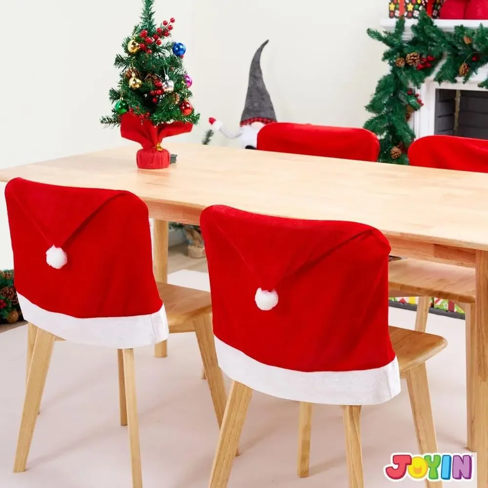 JOYIN 4 Pcs Christmas Chair Cover, Red Santa Hat Chair Slipcovers for Christmas